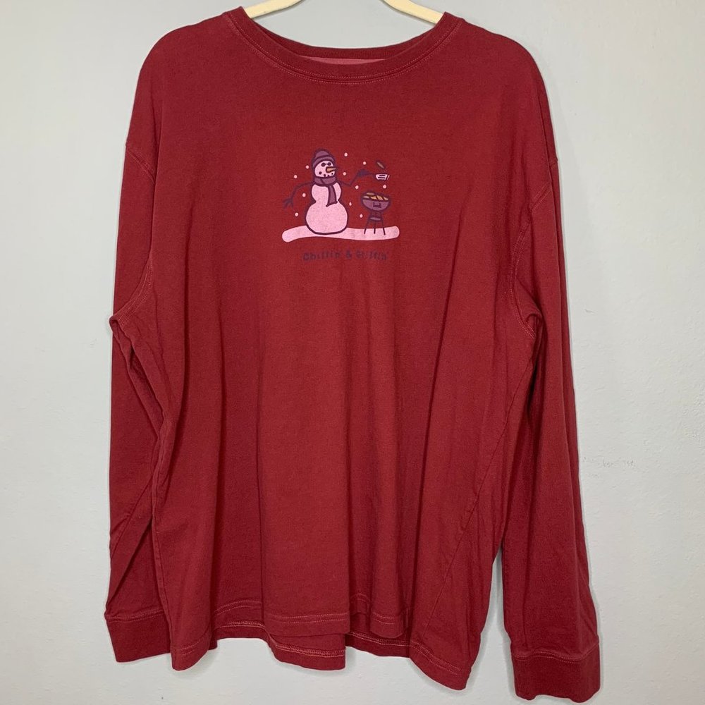 Life is Good Snowman Grilling Long Sleeve Shirt - Picture 1 of 4